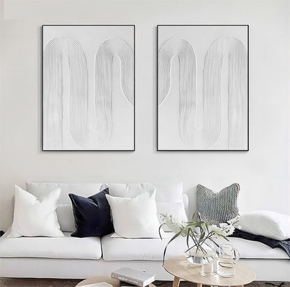 Large White 3D Abstract Art Textured Wall Art Plaster Wall Art Minimalist Canvas Painting Set of 2