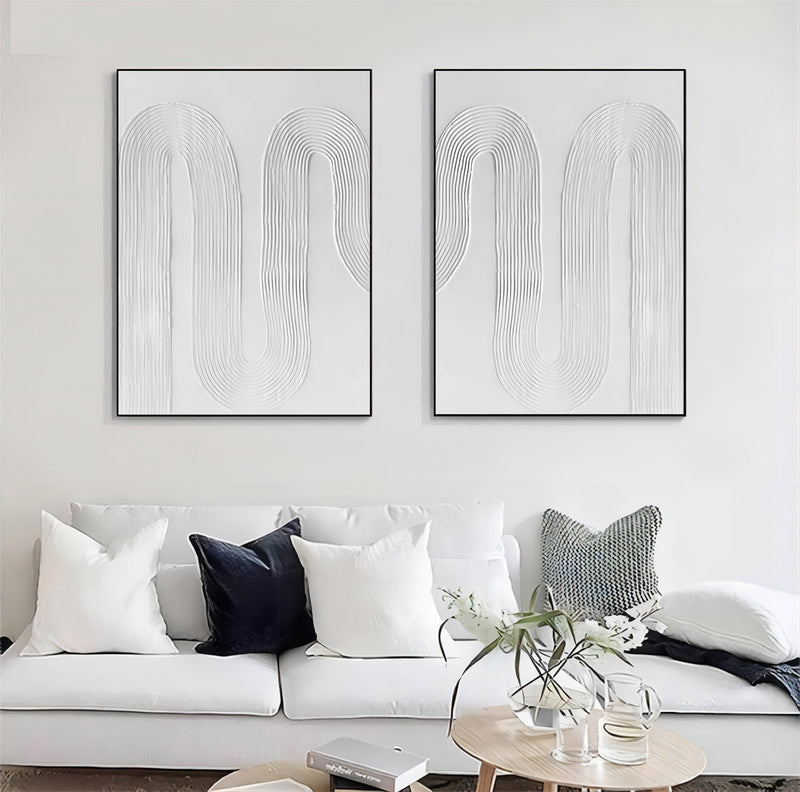 Large White 3D Abstract Art Textured Wall Art Plaster Wall Art Minimalist Canvas Painting Set of 2