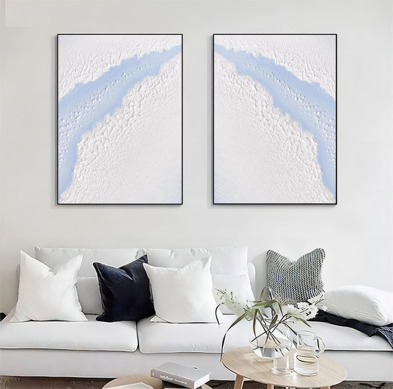 Large White 3D Abstract Art Textured Wall Art Plaster Wall Art Minimalist Canvas Painting Set of 2