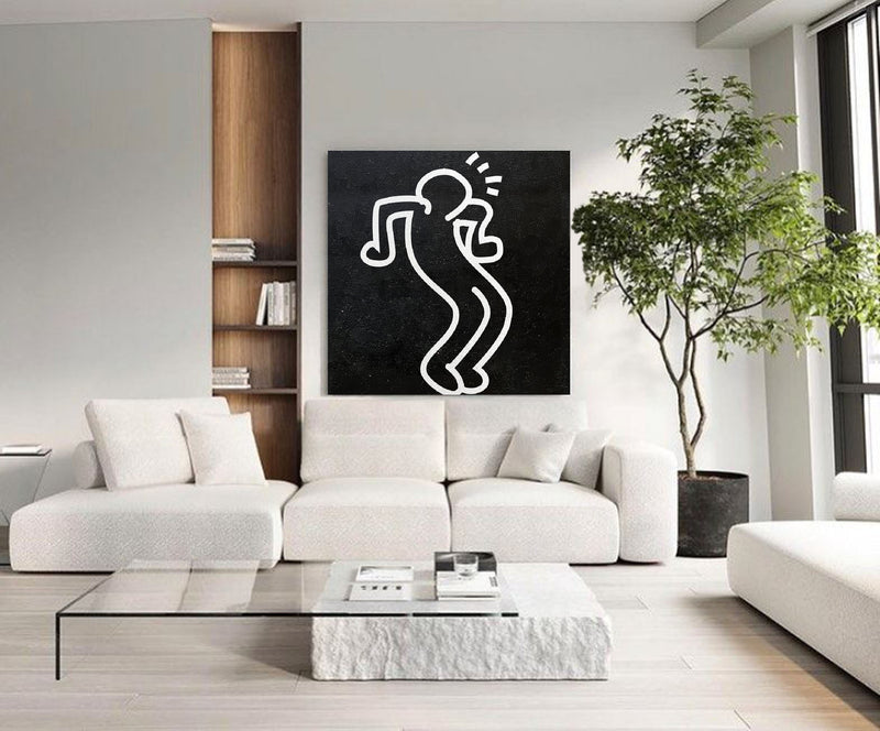 Keith Haring Unfinished Painting Large Abstract Art Canvas Painting Keith Haring Inspired Dancing Man