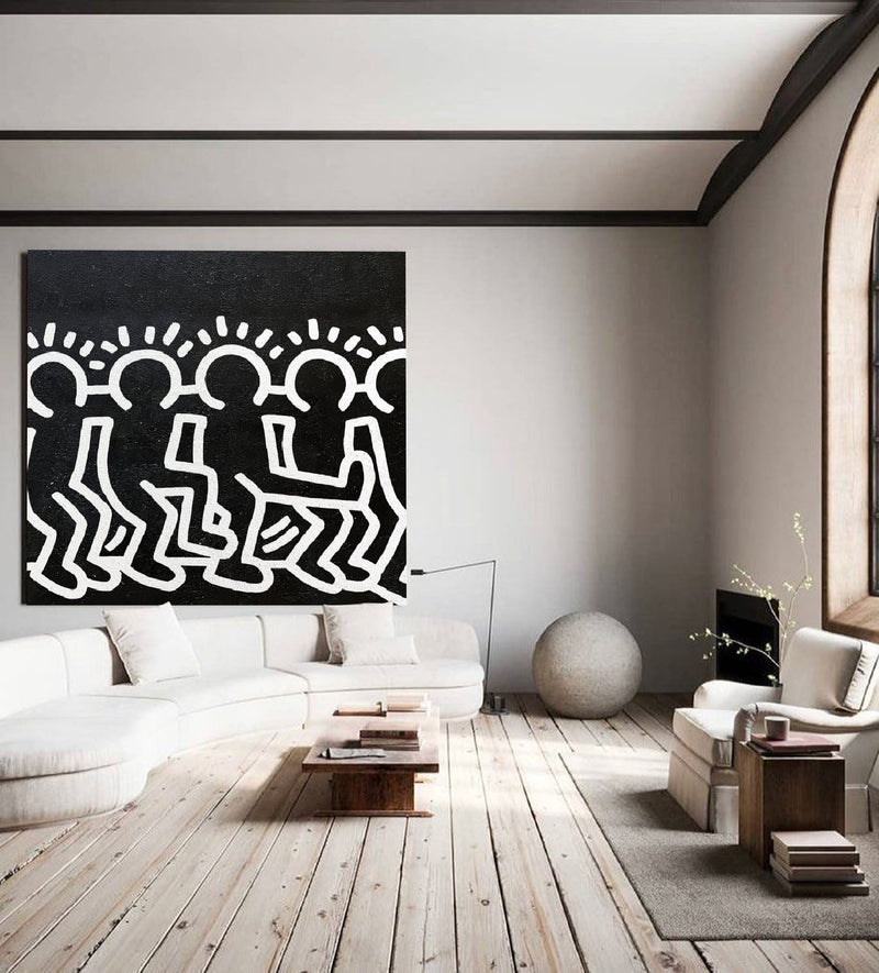 Haring Artwork Abstract Figure Painting Minimalist Dancing People Keith Haring Inspired