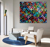 Colorful Hearts Painting Colorful Hearts Texture Wall Art Colorful Hearts Graffiti Canvas Art