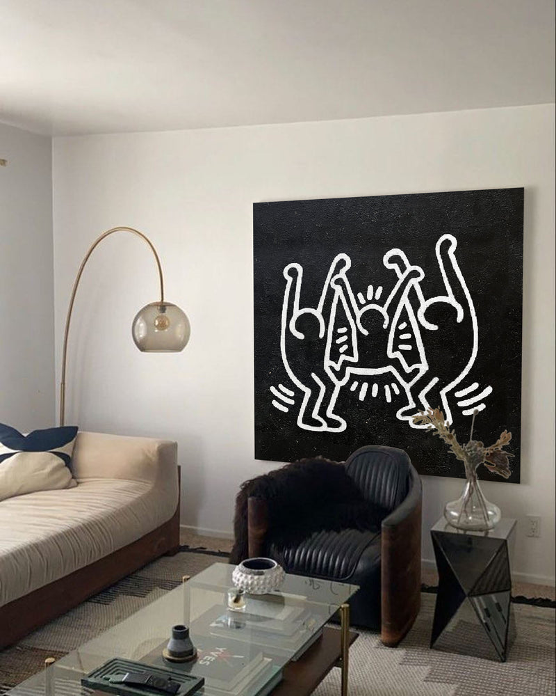 Keith Haring Original Art Keith Haring Artwork Abstract Figure Painting, Minimalist Dancing People
