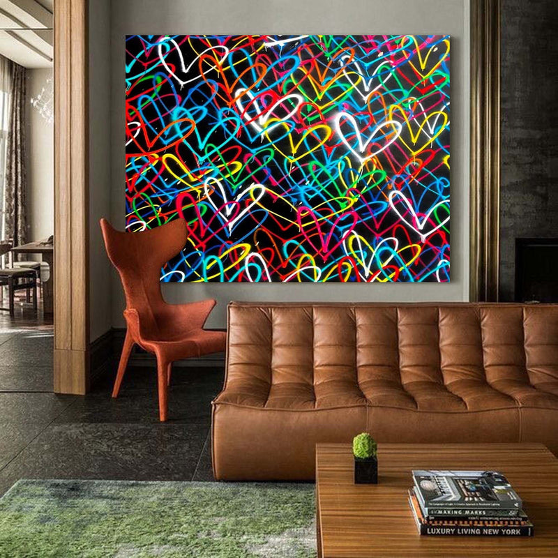 Colorful Hearts Painting Colorful Hearts Texture Wall Art Colorful Hearts Graffiti Canvas Art