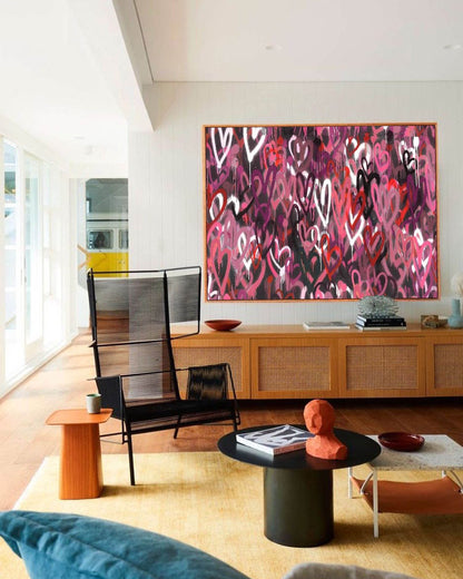 Colorful Hearts Painting Colorful Hearts 3D Texture Wall Painting Colorful Hearts Graffiti Canvas Art