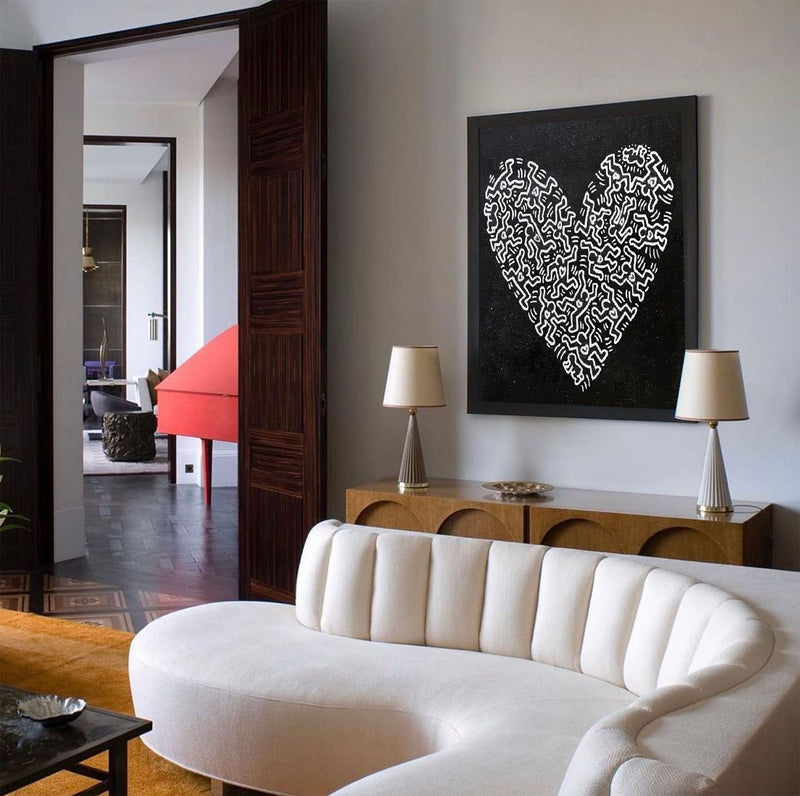 Keith Haring Artwork Heart Keith Haring Original Art Large Heart Canvas Painting Living Room Decor