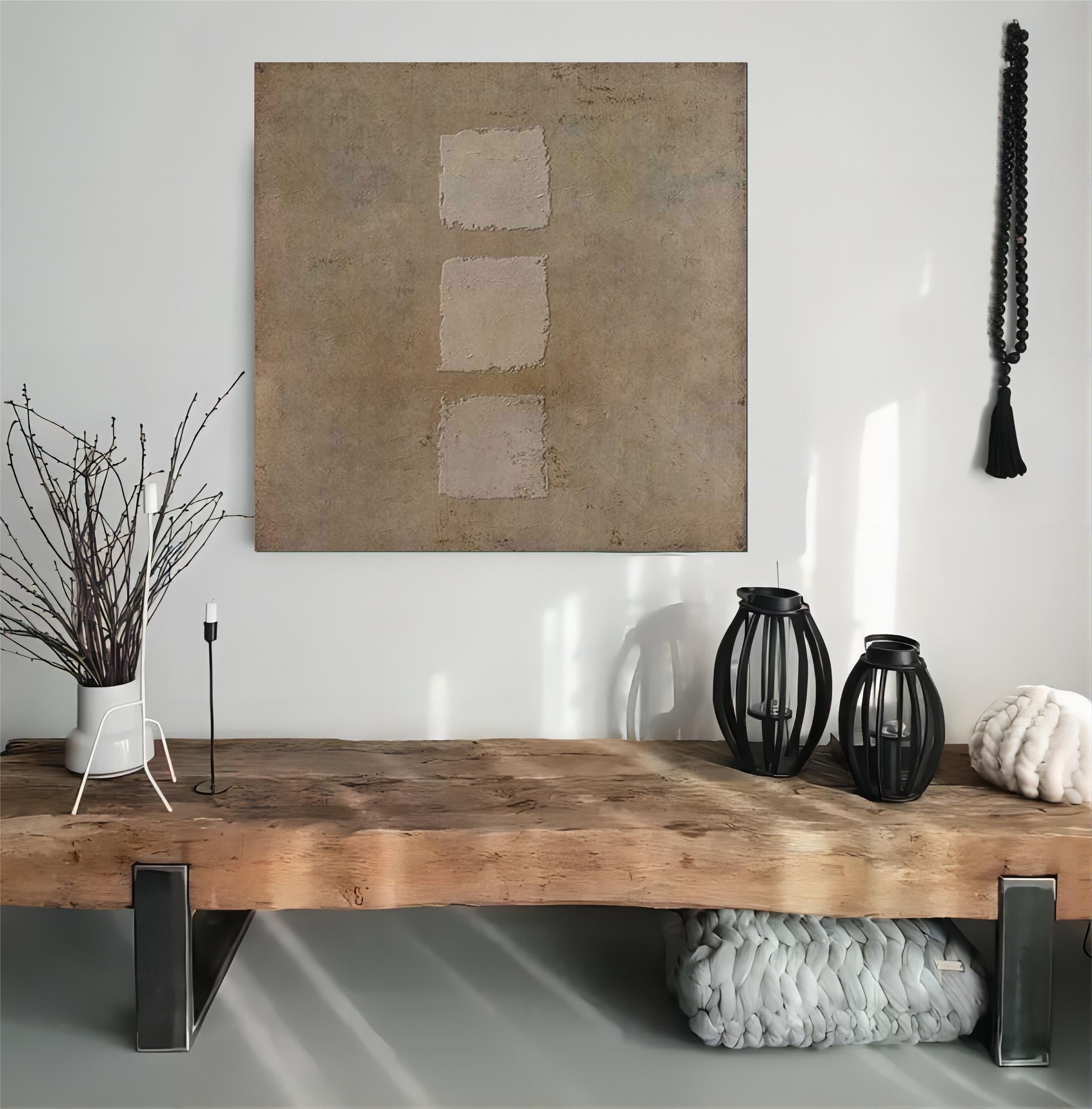Wabi-Sabi Wall Art Brown Textured Acrylic Abstract Canvas Painting Earth Tone Minimalist Art
