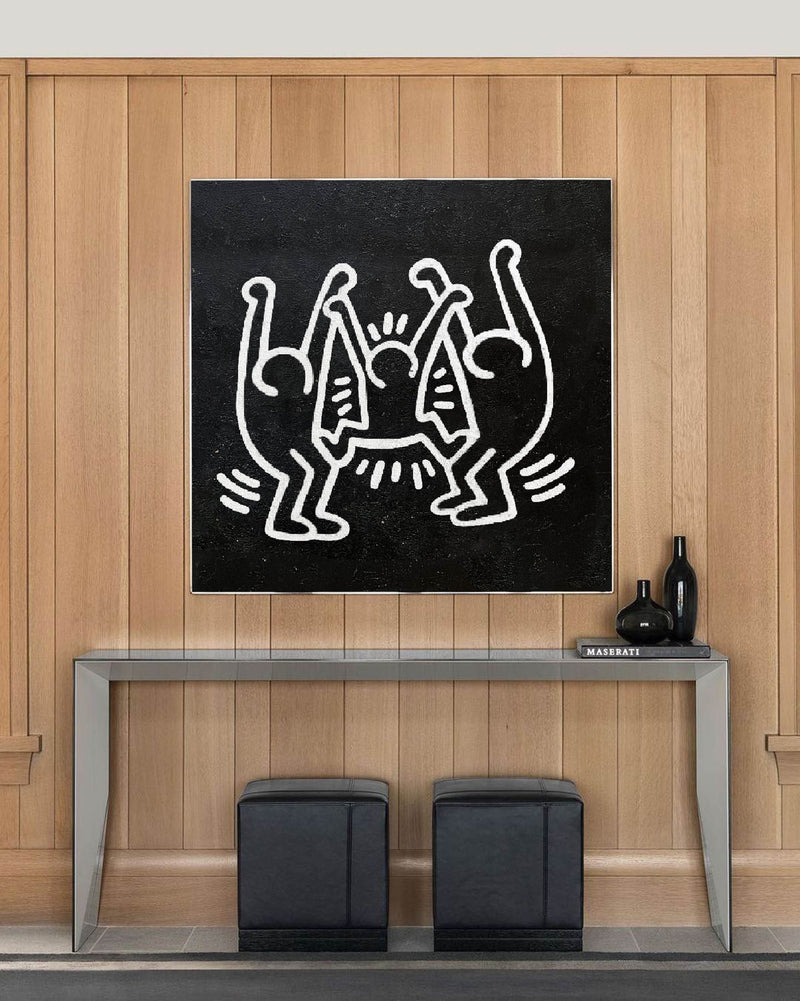 Keith Haring Original Art Keith Haring Artwork Abstract Figure Painting, Minimalist Dancing People