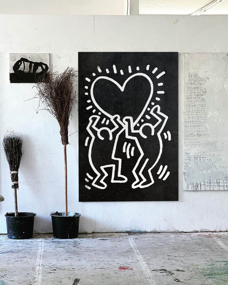 Large Keith Haring Heart Art Large Keith Haring 3D Texture Wall Painting Keith Haring Love Pop Art