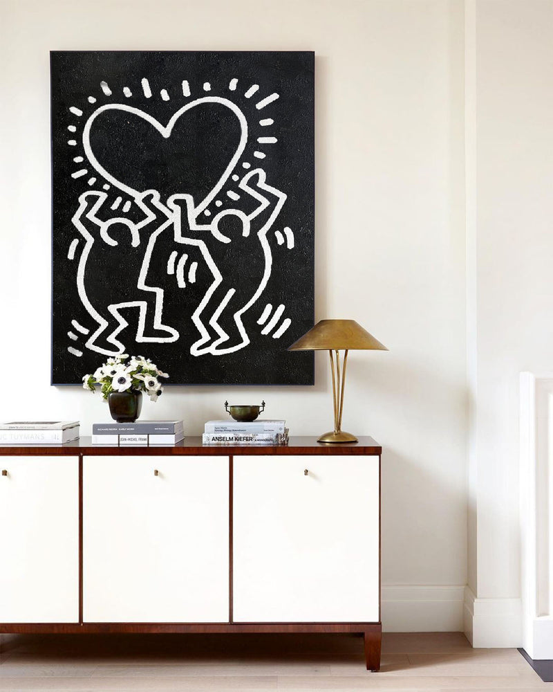 Large Keith Haring Heart Art Large Keith Haring 3D Texture Wall Painting Keith Haring Love Pop Art