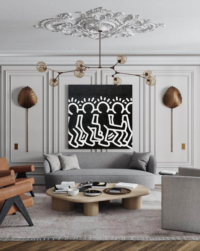 Haring Artwork Abstract Figure Painting Minimalist Dancing People Keith Haring Inspired