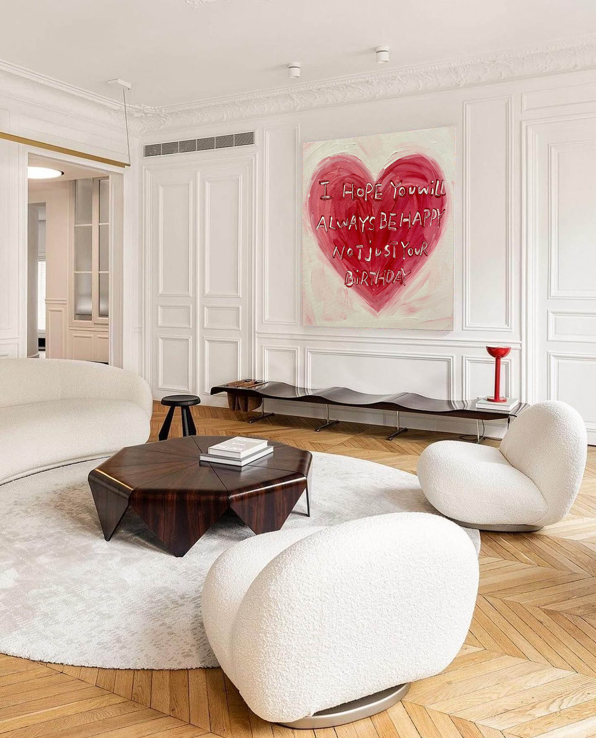 Love and Heart Textured Canvas Oil Painting Red Love Heart Love Decoration Painting Birthday Gift for Lover
